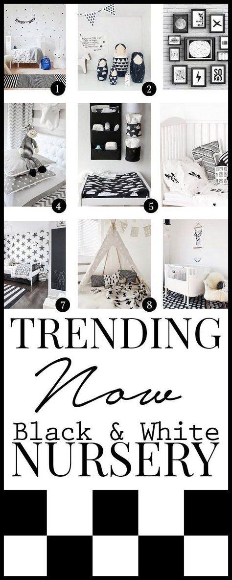 Black Nursery Ideas, Black White Nursery, White Nursery Decor, Black And White Nursery, Black Nursery, Monochrome Nursery, Nursery Trends, White Baby Showers, Scandinavian Nursery