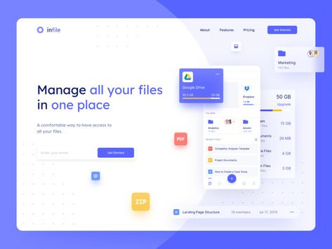 File Manager Landing Page by UGEM on Dribbble Landing Pages Design, Ui Design Mobile, Landing Page Examples, Web Design Mobile, File Manager, Landing Page Builder, App Landing Page, Ui Design Website, Web Ui Design