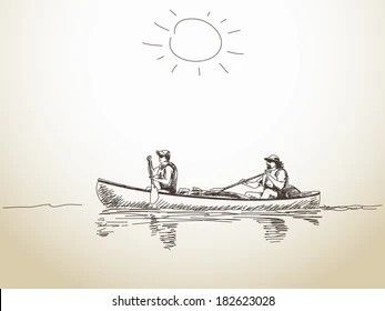 Canoe Drawing, Canoe Tattoo, In Water Drawing, Watercolor Birds Tutorial, Water Sketch, Camping Drawing, Boat Illustration, Boat Drawing, Line Art Images