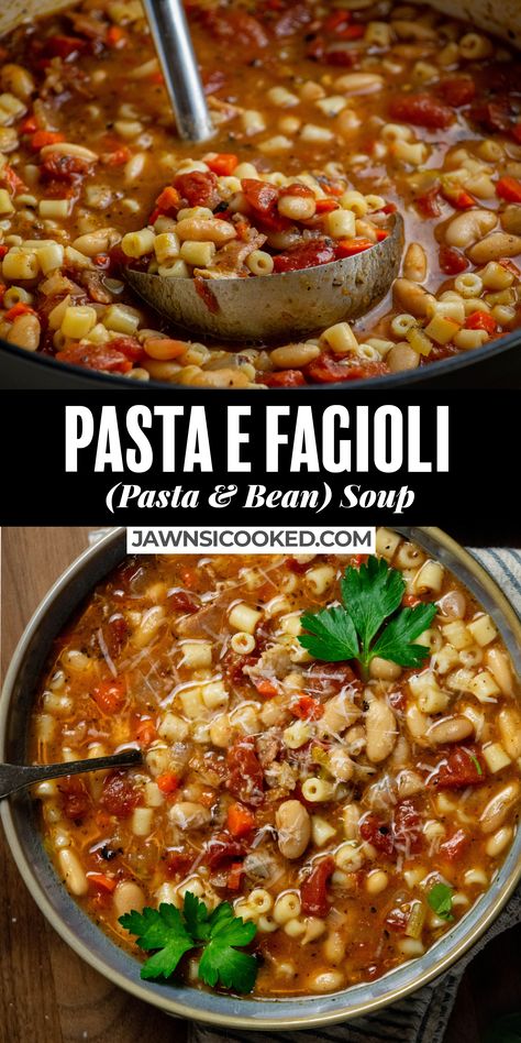 This hearty, warming and rustic Pasta e Fagioli Soup (Italian Pasta and Beans) is an easy, affordable and warming soup great for any night of the week! Rustic Pasta, Pasta And Beans, Soup Italian, Pasta Fagioli Soup, Pasta E Fagioli Soup, Sausage Lasagna, Fagioli Soup, Pasta Fagioli, Whole Roasted Chicken