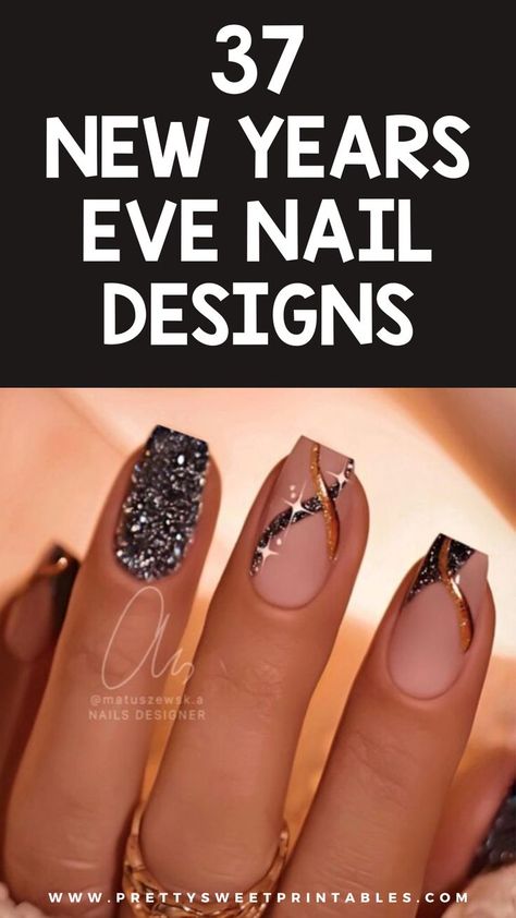 new year eve nail designs ideas Almond Nails Designs Sparkle, Trendy Almond Nails Designs, After Christmas Nails, Flapper Nails, New Year Nails Design 2024 Short, New Years Manicure, Nail Art New Years, Nye Nail Ideas, New Years Nail Ideas