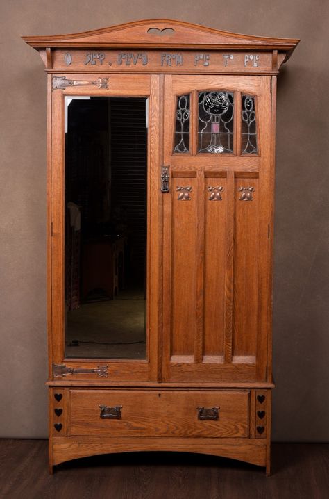 OUTSTANDING OAK ARTS AND CRAFTS WARDROBE ATTRIBUTED TO LIBERTY CO Greene & Greene Furniture, Mackintosh Furniture, Arts And Crafts Interior Design, Spring Arts And Crafts, Standing Cabinet, Arts And Crafts Interiors, Dante's Inferno, Antique Wardrobe, Miniature Inspiration