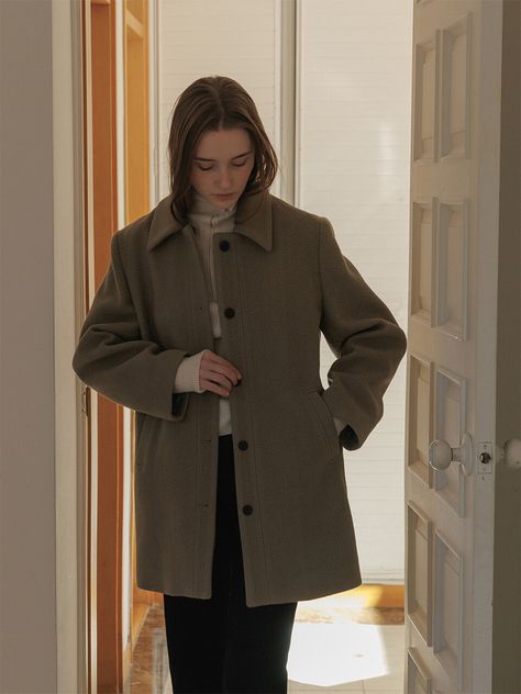 Editor's NotesURAGOâs Wool Cashmere Blend Coat is tailored from soft wool and cashmere blend that has luxurious zibellinato textures in a roomy silhouette that layers easily over chunky knit and hoodie  and has flat collar and horn buttons. Two color choices - Camel or Light Khaki.- Wool and cashmere blended- Flat collar- Long sleeves- Welt pockets- Horn buttons- 3/4 length- Button fastenings through frontMeasurements (in.)One Size (XS-M)- Shoulder: 16.53 in.- Chest: 21.65 in.- Esprit Coat Wool, Queen Lifestyle, Short Wool Coat, Oversized Wool Coat, Dump Ideas, Winter Must Haves, Bridal Dresses Pakistan, Style Guru, Cashmere Jacket