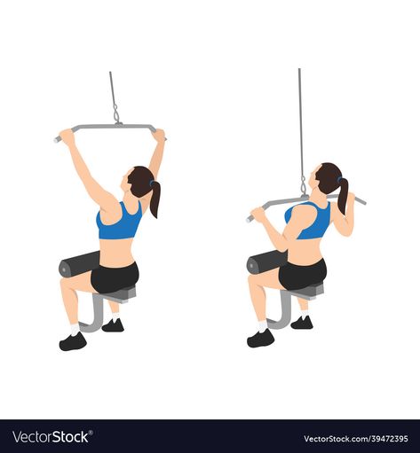 Hip Extension Exercise, Lat Pulldown Machine, Lat Pulldowns, Push Day, Lat Pulldown, Squat Workout, Flat Vector Illustration, Workout Plan Gym, Bicep Curls