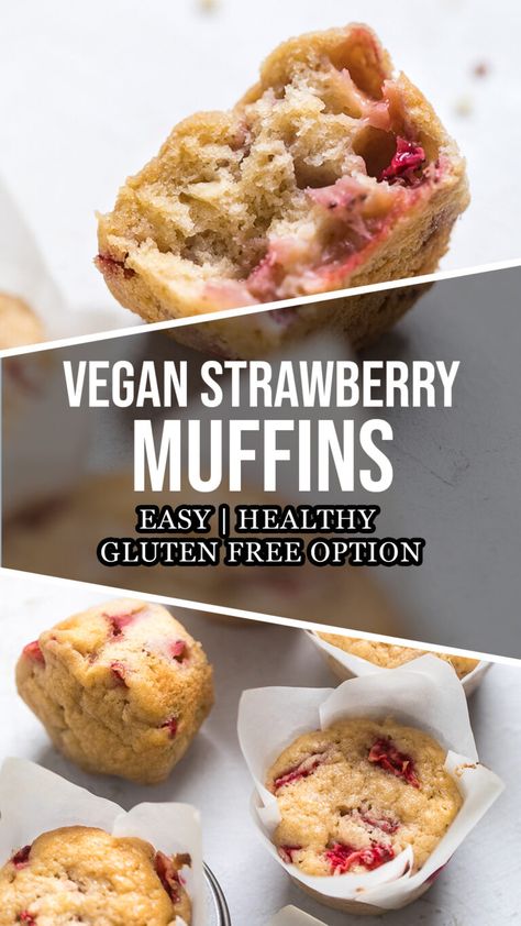 Vegan Strawberry Muffins (Dairy Free/Egg Free) Quick On The Go Breakfast, Strawberry Muffins Easy, Vegan Strawberry Muffins, Muffins Dairy Free, Dairy Free Blueberry Muffins, Making Muffins, Muffins With Streusel Topping, Strawberry Muffin Recipes, Dairy Free Muffins