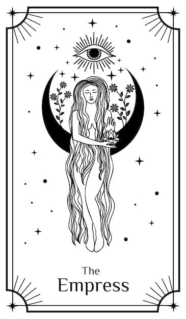 The Empress Tarot Tattoo Simple, Tarot Style Art, Tarot Stencil, The World Tarot Tattoo, The Empress Tattoo, Tarot Cards The Empress, Empress Tarot Card Tattoo, Tarot Cards Drawing, Tarot Card Sketch