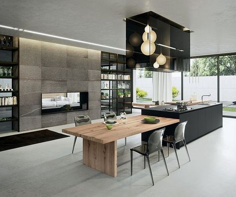 Contemporary Kitchens, Kitchen Island Table, Kitchen And Dining Room, Kitchen Design Trends, Contemporary Kitchen Design, Kitchen Island Design, Trendy Kitchen, Decor Minimalist, Open Kitchen