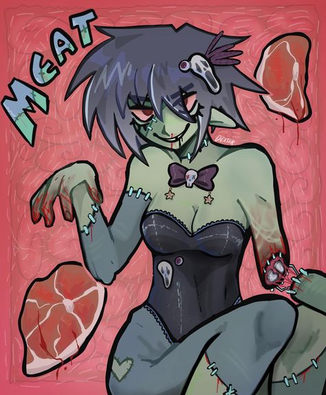 How To Draw Meat, Zombie Drawing Reference, Zombie Oc Art, Zombies Drawing, Zombie Character Design, Zombie Oc, Female Zombie, Meat Drawing, Zombie Drawing