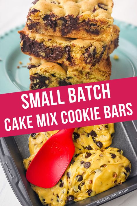 Made with half a cake mix, these cookie bars are thick, chewy, and super delicious. Bake up just 12 small bars using your oven or toaster oven! Small Batch Cake Mix Recipes, Toaster Oven Cake Recipes, Toaster Oven Dessert Recipes, Toaster Oven Recipes Breakfast, Toaster Oven Cake, Toaster Oven Desserts, Small Batch Cake, Small Batch Cookie, Healthy Toast Recipes