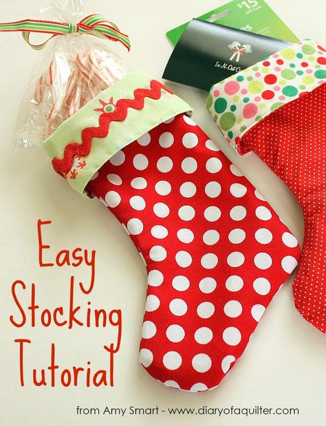 Easy Stocking Tutorial - Beginner Friendly from Amy Smart . How To Make A Christmas Stocking Easy, Small Stocking Pattern, Diy Christmas Stocking Pattern, Easy Diy Stockings, Easy Christmas Stockings, Stocking Diy, Christmas Diy Sewing, Christmas Stocking Tutorial, Christmas Stockings Sewing