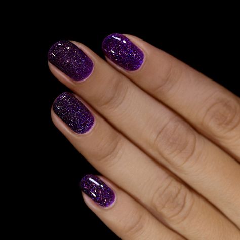 Vanity - Deep Purple Holographic Nail Polish by ILNP January Nail Designs 2023, Dark Purple Sparkly Nails, Purple Gel Nails Short, Purple Nails With Hearts, Nails Inspo Purple, Shades Of Purple Nails, Purple Dip Nails, Sparkly Purple Nails, Nail Designs Dark