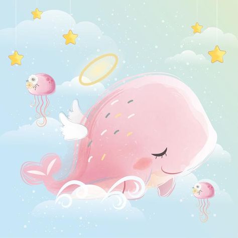 Whale Birthday, Whale Illustration, Baby Animal Drawings, Baby Shower Invitations Design, Pink Whale, Baby Whale, Whale Logo, Cute Whales