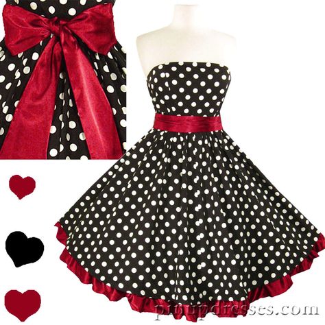 Polka Dot Dress, too cute! Strapless Ruffle Dress, Full Skirt Dress, Pin Up Dresses, Retro Mode, Retro Clothing, Rockabilly Dress, Rockabilly Fashion, Vestidos Vintage, 50s Dresses