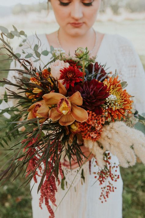 Bootnearis With Burggendy Burnt Orange Forest Green And Mustard Yellow In If, Burgundy Bouquet, Orange Bouquets, Fall Bridesmaids, Red Bouquet Wedding, Blue Wedding Bouquet, Fall Floral Arrangements, Artificial Bouquet, Cascade Bouquet