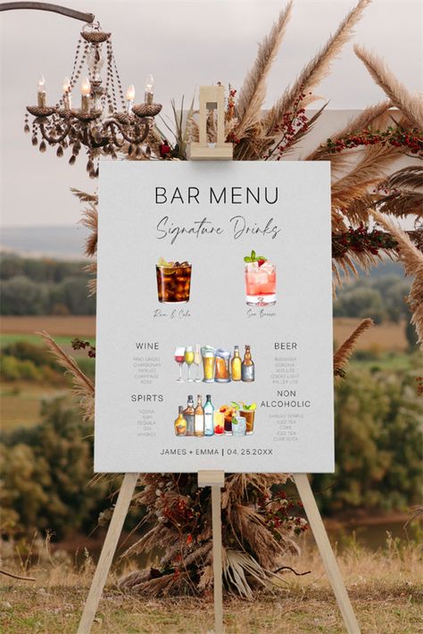 Her Cocktail Wedding, His And Her Cocktail Sign, Wedding Cocktail Bar Decor, His Her Drinks Wedding, His And Her Cocktails Wedding, His And Her Drinks Wedding, His And Hers Drinks Wedding, Cocktails For Wedding, His And Her Drinks