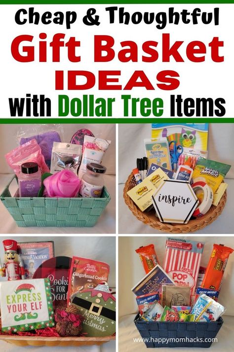 18 DIY Gift Basket Ideas from Dollar Tree that are thoughtful & affordable gifts to give friends and family. You'll be amazed what you can find at Dollar Tree to fill your gift baskets. Create baskets for women, men, and kids for Christmas, Birthdays, Mother's Day & Father's Day. With gift basket themes like Spa Day, Movie Night, BBQ, Bakers, Teachers Thank you, toy baskets & more. Find the perfect gift baskets your friends & family will love. Diy Gift Baskets For Coworkers, Bae Baskets Dollar Tree, Dollar Store Movie Night Basket, Spa Theme Basket, Diy Gift Baskets Dollar Tree, Dollar Tree Auction Basket Ideas, Thank You Boxes Ideas, Movie Night Gift Basket For Kids, Dollar Tree Appreciation Gifts