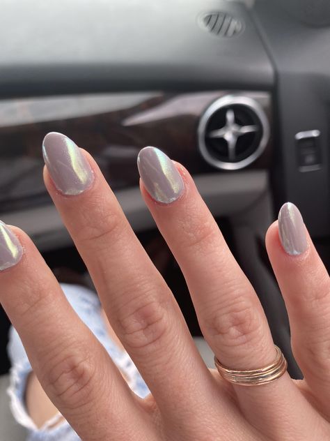 Gray White Chrome Nails, Grey Elegant Nails, Gray And Chrome Nails, Nails Dip Chrome, Pewter Chrome Nails, Gray Pearl Nails, Grey Nails 2023, Gunmetal Gray Nails, Grey With Chrome Nails