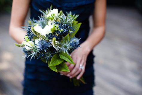 Blueberry Wedding, Blue Flowers Bouquet, Navy Wedding Flowers, Blue White Weddings, Marriage Day, Blue Wedding Bouquet, Sea Holly, Yacht Club Wedding, Unusual Weddings