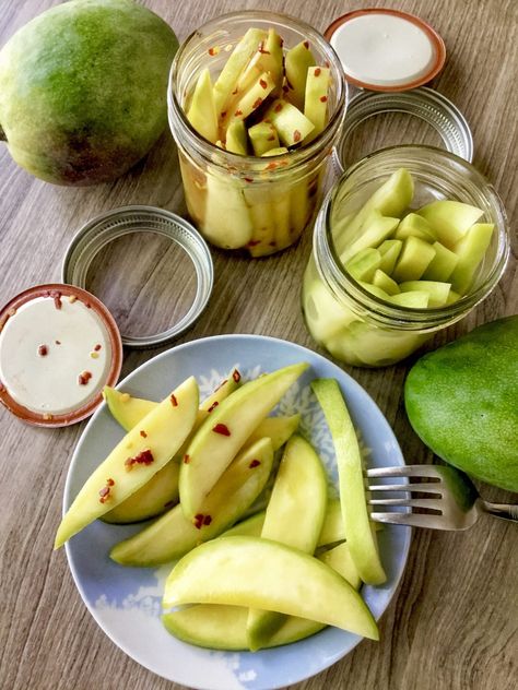 Pickled Mango (Burong Mangga) Pickled Mango Recipe, Filipino Barbecue, Pickle Mango Recipe, Pickled Mango, Mango Recipe, Black Dessert, Asian Store, Adobo Recipe, Green Mango