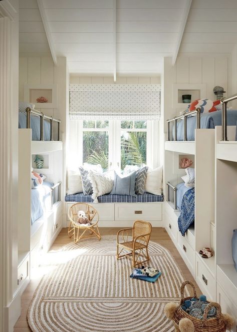 Beach House Bunk Room, Bunk Room Ideas, Bunk Bed Rooms, Style Me Pretty Living, Built In Bunks, Bunk Rooms, Dream Beach Houses, Beach House Interior, Bunk Room