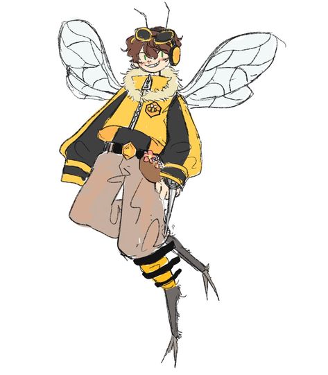 Bee Character Art, Bee Tubbo Fanart, Origins Tubbo Fanart, Bee Oc Art, Bee Girl Character Design, Bee Fursona, Bee Character Design, Bee Fanart, Bee Oc