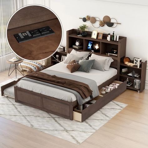 Full Size Storage Bed, Full Bed With Storage, Bed Color, Bookcase Bed, Storage Platform Bed, Full Size Platform Bed, Pull Out Shelves, Full Platform Bed, Bookcase Headboard