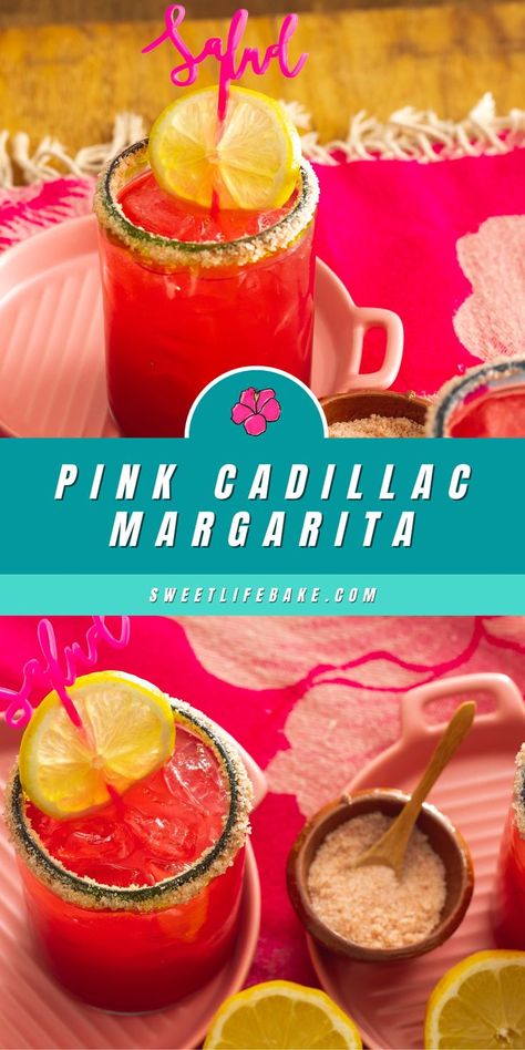 Pink Cadillac Margarita in a glass. Cadillac Margarita Recipe, Cadillac Margarita, Nibbles For Party, Cocoa Drink, Cooking For A Group, Meatless Main Dishes, Quick Breakfast Recipes, Homemade Applesauce, Pink Cadillac