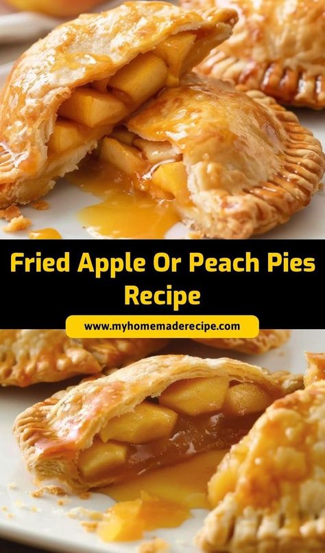 These Fried Apple or Peach Pies are a classic Southern treat! Flaky, golden pastry filled with sweet fruit makes for a perfect hand-held dessert that’s deliciously comforting. Peach Hand Pies Recipes, Fried Pies Easy, Hand Held Desserts, Fried Fruit Pies, Fried Apple Hand Pies, Fried Peaches, Fried Pies Recipe, Fried Peach Pies, Fruit Hand Pies