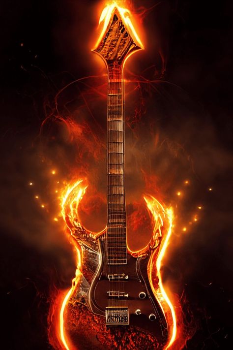 electric guitar, heavy metal, guitar, flames, fire, fiery, music genre, metal and rock, hard rock, photorealism, high definition, high quality, flaming guitar, bursting into flames, wallpapers for music fans, heavy metal fan, heavy metal music genre, flaming guitar Fire Guitar, Arte Heavy Metal, Phoenix Artwork, Guitar Images, Metallica Art, Music Poster Ideas, Heavy Metal Art, Guitar Electric, Music Pics