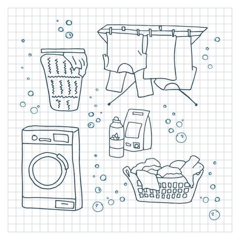 Laundry Basket Illustration, Laundry Basket Drawing, Laundry Doodle, Detergent Laundry, Checkered Background, Basket Drawing, Laundry Pods, Title Sequence, Hand Drawn Vector Illustrations