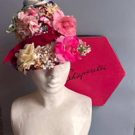 Schiaparelli Hat, Millinery Flowers, Easter Hats, Easter Bonnet, Elsa Schiaparelli, Velvet Hat, Floral Hat, Band Fits, Back Hat