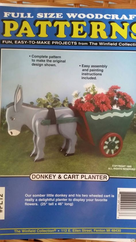 WOODCRAFT PATTERN Donkey & Cart Planter Winfield Collection | Etsy Donkey Cart, Wheeled Cart, Winfield Collection, Painting Instructions, Lawn Ornament, Animal Planters, Wood Animal, Lawn Decor, Woodworking Projects Diy