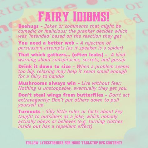 Dictionary-style text post containing Fairy idioms for Dungeons & Dragons Druid Idioms, Fay Wild Dnd, Dnd Fairy Oc, Dnd Feywild Character, D&d Feywild, Feylost Dnd, Feywilds Dnd, Fey Aesthetic Dnd, Feywild Aesthetic Dnd