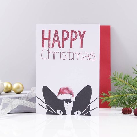 Santa Hat Cat Christmas Card Cat Santa Hat, Cat Christmas Cards, Cat Crazy, Santa Hats, Funny Christmas Cards, Festive Wear, Cat Cards, Cat Christmas, Red Envelope