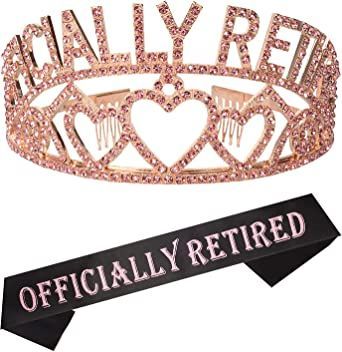 Retirement Sash, Happy Retirement Banner, Retirement Decorations, Officially Retired, Rose Gold Tiara, Retirement Party Decorations, Crown For Women, Gold Confetti Balloons, Rose Gold Confetti