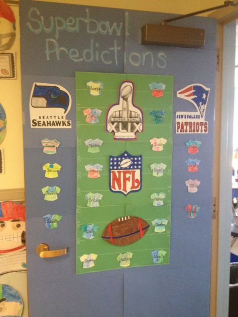 Super Bowl Classroom Door Super Bowl Classroom, Super Bowl Classroom Transformation, Bullentin Boards, Class Door, February Crafts, Chiefs Super Bowl, School Doors, Classroom Transformation, Door Decorations Classroom