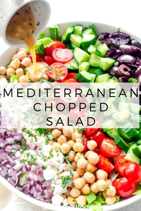 Appetizers Easy Recipes, Feta Cheese And Olives, Lemon Herb Dressing, Mediterranean Chopped Salad, Salads Appetizers, Cheese And Olives, Mediterranean Recipes Healthy, Herb Dressing, Mediterranean Diet Recipes Dinners