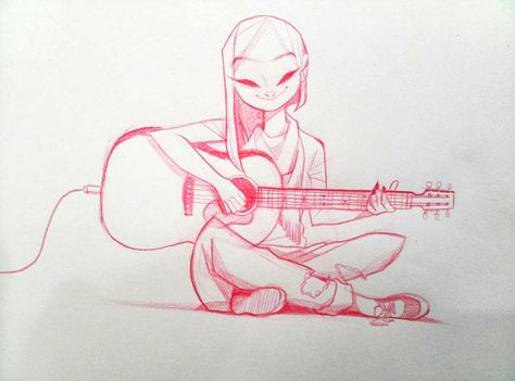 Playing a guitar., MinJung Kim on ArtStation at https://www.artstation.com/artwork/QWobB Guitar Pose, Playing A Guitar, Base Anime, Guitar Drawing, 4k Wallpaper Iphone, Figure Drawing Reference, Anime Drawings Tutorials, Creative Drawing, Art Poses