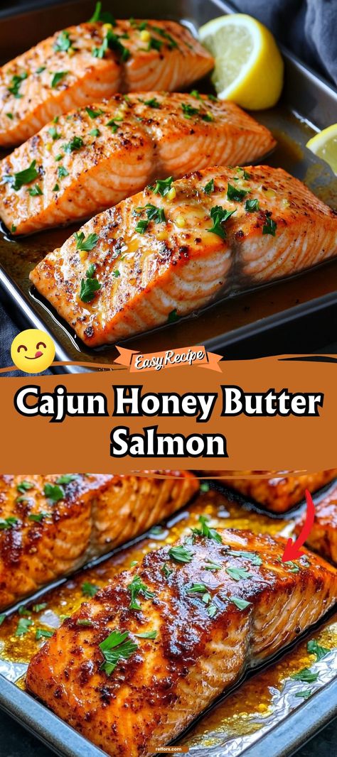 Dive into the spicy-sweet harmony of Cajun Honey Butter Salmon. This dish combines the rich, bold flavors of Cajun seasoning with a glaze of honey butter, creating a succulent meal that's a feast for the senses. #CajunSalmon #HoneyButter #FlavorfulFeast Cajun Honey Butter Salmon, Honey Butter Salmon, Cajun Salmon, Butter Salmon, Easy Salmon Recipes, Spicy Salmon, Quick Weeknight Meals, Salmon Recipe, Fun Easy Recipes