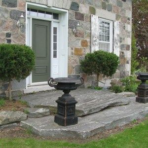 Exterior Entrance Stairs, Natural Stone Front Steps, Stone Steps Front Door Entryway, Natural Stone Steps Front Door, Stone Steps Front Door, Colonial Porch, Granite Steps, Backyard Lights, Entry Steps