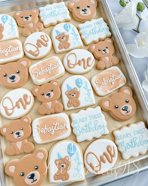 Beary first birthday cookies 🧸🍪💙 Pricing? 👉🏻 https://msha.ke/alecreations918 • • • • #alecreations918 #tulsasmallbuisness #tulsaoklahoma #decoratedsugarcookies #customcookies #cookie #cookies #inspirationcookies #cookiesofinstagram #desserts #dessertporn #dessertideas #partyideas #party #sugarcookies #royalicing #royalicingcookies #cookies #cookiesideas #royalicingideas #bearyfirstbirthday #bearyfirstbirthdaycookies #firstbirthday #firstbirthdaycookies #firstbirthdayparty #firstbirthdayideas... Beary First Birthday Girl, First Birthday Cookies, Tulsa Oklahoma, Girl First Birthday, Birthday Cookies, Custom Cookies, Royal Icing Cookies, Royal Icing, Sugar Cookies Decorated