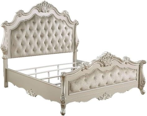 Amazon.com: Acme Bently Transitional Button Tufted Wooden Frame Bed in Champagne Gold : Home & Kitchen Aesthetic Bed Frames, Family Manor, Antique Bed Frame, Button Tufted Bed, Furniture Aesthetic, Royal Bedroom, Eastern King Bed, Headboard Ideas, Button Tufted Headboard