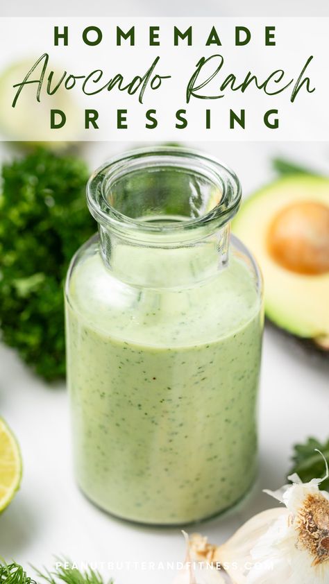 Avocado Ranch Dressing Turkey Taco Salad Recipe, Homemade Avocado Ranch Dressing, Homemade Buttermilk Ranch Dressing, Salads Dressing, Coconut Dressing, Avocado Lime Ranch Dressing, Avocado Dressing Recipe, Avocado Ranch Dressing, Garlic Ranch