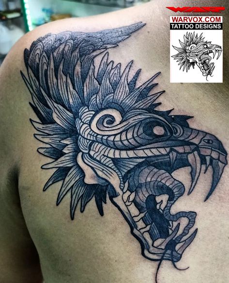 Aztec feathered serpent Quetzalcoatl tattoo design warvox buy Quetzalcoatl Tattoo Design, Quetzalcoatl Tattoo, Aztec Tattoos, God Tattoo, Inca Tattoo, Aztec Civilization, Feathered Serpent, Coiled Snake, God Tattoos