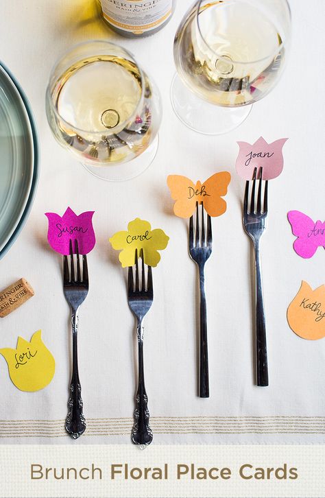 Looking for an easy way to brighten your brunch? Try adding these colorful little place cards, their slim design makes them great for a table full of friends and family. #BetterTogether Bridal Brunch Decorations, Brunch Decor, Party Table Settings, Mothers Day Brunch, Pretty Tables, Napkin Folding, Bridal Brunch, Brunch Party, Easter Brunch