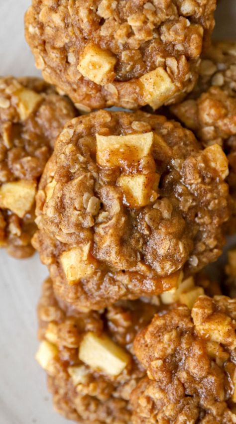 overhead view of the apple pie cookies on a plate Apple Bar Cookies Recipes, Recipes Using Apple Pie Spice, Apple Jack Cookies, Apple Cobbler Cookies, Fresh Apple Cookies Recipes, No Bake Apple Cookies, Pumpkin Apple Cookies, Granny Smith Apple Recipes Easy, Apple Pie Filling Cookies