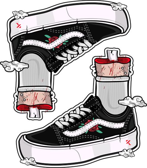 Vans off the wall on Behance Cartoon Vans Shoes Drawing, Vans Illustration Art, Vans Tattoo Ideas, Vans Illustration, Vans Drawing, Vans Art, Van Drawing, Polo Oversize, Shoe Illustration