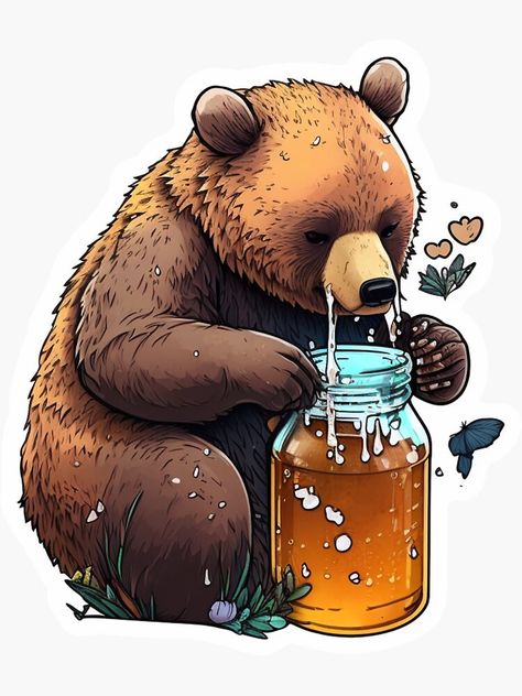 Bear Eating Honey Tattoo, Bear Eating Honey Drawing, Horned Woman, Bear Eating Honey, Brown Bear Illustration, Bear Eating, Creative Vision Boards, Angry Bear, Bear Tattoos