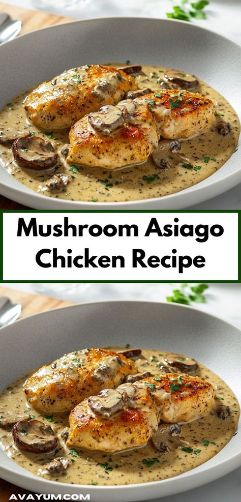 Enjoy a delightful combination of flavors with this Mushroom Asiago Chicken. Juicy chicken is paired with sautéed mushrooms and a rich Asiago cheese sauce, making it a satisfying meal everyone will love. Mushroom Asiago Chicken Recipe, Mushroom Asiago Chicken, Fresh Dinner Ideas, Asiago Chicken, Sautéed Mushrooms, Seared Chicken Breast, Asiago Cheese, Chicken Breast Seasoning, Asiago