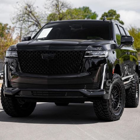 All Black Cadillac Escalade, Custom Escalade, Lifted Escalade, Blacked Out Tahoe, Chevrolet Trucks Silverado, Black Cadillac, Ford Trucks F150, Mom Car, High End Cars